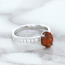 Load image into Gallery viewer, 1.62ct Oval GIA Certified Unheated Orange Sapphire Ring with Diamond Accents in 18K White Gold