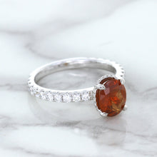 Load image into Gallery viewer, 1.62ct Oval GIA Certified Unheated Orange Sapphire Ring with Diamond Accents in 18K White Gold