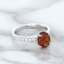 Load image into Gallery viewer, 1.62ct Oval GIA Certified Unheated Orange Sapphire Ring with Diamond Accents in 18K White Gold