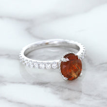 Load image into Gallery viewer, 1.62ct Oval GIA Certified Unheated Orange Sapphire Ring with Diamond Accents in 18K White Gold