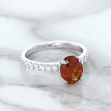 Load image into Gallery viewer, 1.62ct Oval GIA Certified Unheated Orange Sapphire Ring with Diamond Accents in 18K White Gold