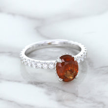 Load image into Gallery viewer, 1.62ct Oval GIA Certified Unheated Orange Sapphire Ring with Diamond Accents in 18K White Gold