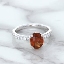 Load image into Gallery viewer, 1.62ct Oval GIA Certified Unheated Orange Sapphire Ring with Diamond Accents in 18K White Gold