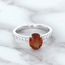 Load image into Gallery viewer, 1.62ct Oval GIA Certified Unheated Orange Sapphire Ring with Diamond Accents in 18K White Gold