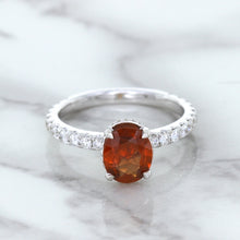 Load image into Gallery viewer, 1.62ct Oval GIA Certified Unheated Orange Sapphire Ring with Diamond Accents in 18K White Gold