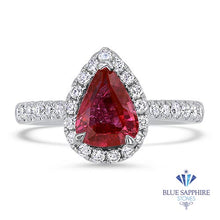 Load image into Gallery viewer, 1.67ct Pear Shaped Unheated Pink Sapphire Ring with Diamond Halo in 18K White Gold