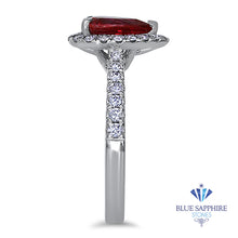 Load image into Gallery viewer, 1.67ct Pear Shaped Unheated Pink Sapphire Ring with Diamond Halo in 18K White Gold