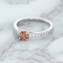 Load image into Gallery viewer, 0.55ct Cushion Unheated EGL Certified Padparadscha Ring with Diamond Accents in 18K White Gold