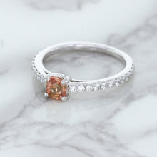Load image into Gallery viewer, 0.55ct Cushion Unheated EGL Certified Padparadscha Ring with Diamond Accents in 18K White Gold