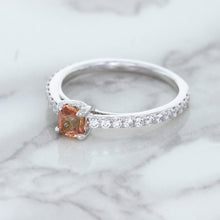 Load image into Gallery viewer, 0.55ct Cushion Unheated EGL Certified Padparadscha Ring with Diamond Accents in 18K White Gold