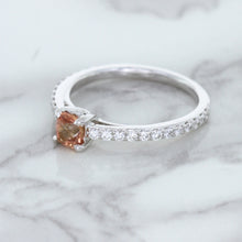 Load image into Gallery viewer, 0.55ct Cushion Unheated EGL Certified Padparadscha Ring with Diamond Accents in 18K White Gold