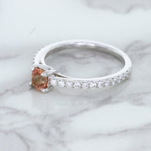 Load image into Gallery viewer, 0.55ct Cushion Unheated EGL Certified Padparadscha Ring with Diamond Accents in 18K White Gold