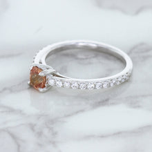 Load image into Gallery viewer, 0.55ct Cushion Unheated EGL Certified Padparadscha Ring with Diamond Accents in 18K White Gold