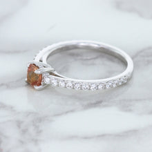 Load image into Gallery viewer, 0.55ct Cushion Unheated EGL Certified Padparadscha Ring with Diamond Accents in 18K White Gold