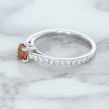 Load image into Gallery viewer, 0.55ct Cushion Unheated EGL Certified Padparadscha Ring with Diamond Accents in 18K White Gold