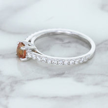 Load image into Gallery viewer, 0.55ct Cushion Unheated EGL Certified Padparadscha Ring with Diamond Accents in 18K White Gold