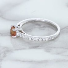 Load image into Gallery viewer, 0.55ct Cushion Unheated EGL Certified Padparadscha Ring with Diamond Accents in 18K White Gold