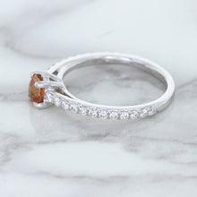 Load image into Gallery viewer, 0.55ct Cushion Unheated EGL Certified Padparadscha Ring with Diamond Accents in 18K White Gold