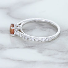 Load image into Gallery viewer, 0.55ct Cushion Unheated EGL Certified Padparadscha Ring with Diamond Accents in 18K White Gold