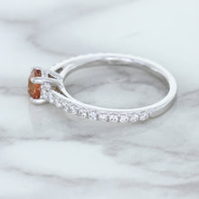 Load image into Gallery viewer, 0.55ct Cushion Unheated EGL Certified Padparadscha Ring with Diamond Accents in 18K White Gold