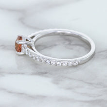 Load image into Gallery viewer, 0.55ct Cushion Unheated EGL Certified Padparadscha Ring with Diamond Accents in 18K White Gold