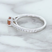 Load image into Gallery viewer, 0.55ct Cushion Unheated EGL Certified Padparadscha Ring with Diamond Accents in 18K White Gold