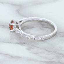 Load image into Gallery viewer, 0.55ct Cushion Unheated EGL Certified Padparadscha Ring with Diamond Accents in 18K White Gold