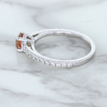 Load image into Gallery viewer, 0.55ct Cushion Unheated EGL Certified Padparadscha Ring with Diamond Accents in 18K White Gold