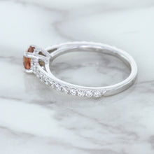 Load image into Gallery viewer, 0.55ct Cushion Unheated EGL Certified Padparadscha Ring with Diamond Accents in 18K White Gold