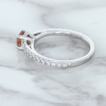 Load image into Gallery viewer, 0.55ct Cushion Unheated EGL Certified Padparadscha Ring with Diamond Accents in 18K White Gold