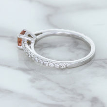 Load image into Gallery viewer, 0.55ct Cushion Unheated EGL Certified Padparadscha Ring with Diamond Accents in 18K White Gold