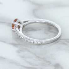 Load image into Gallery viewer, 0.55ct Cushion Unheated EGL Certified Padparadscha Ring with Diamond Accents in 18K White Gold