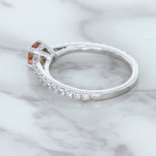 Load image into Gallery viewer, 0.55ct Cushion Unheated EGL Certified Padparadscha Ring with Diamond Accents in 18K White Gold