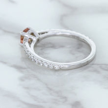 Load image into Gallery viewer, 0.55ct Cushion Unheated EGL Certified Padparadscha Ring with Diamond Accents in 18K White Gold