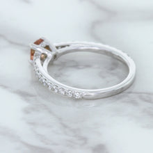 Load image into Gallery viewer, 0.55ct Cushion Unheated EGL Certified Padparadscha Ring with Diamond Accents in 18K White Gold