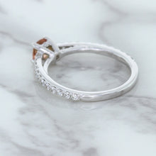 Load image into Gallery viewer, 0.55ct Cushion Unheated EGL Certified Padparadscha Ring with Diamond Accents in 18K White Gold