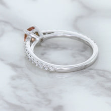 Load image into Gallery viewer, 0.55ct Cushion Unheated EGL Certified Padparadscha Ring with Diamond Accents in 18K White Gold