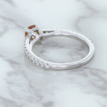 Load image into Gallery viewer, 0.55ct Cushion Unheated EGL Certified Padparadscha Ring with Diamond Accents in 18K White Gold