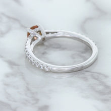 Load image into Gallery viewer, 0.55ct Cushion Unheated EGL Certified Padparadscha Ring with Diamond Accents in 18K White Gold