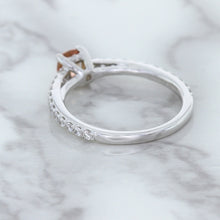 Load image into Gallery viewer, 0.55ct Cushion Unheated EGL Certified Padparadscha Ring with Diamond Accents in 18K White Gold