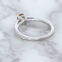 Load image into Gallery viewer, 0.55ct Cushion Unheated EGL Certified Padparadscha Ring with Diamond Accents in 18K White Gold