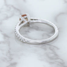 Load image into Gallery viewer, 0.55ct Cushion Unheated EGL Certified Padparadscha Ring with Diamond Accents in 18K White Gold