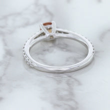 Load image into Gallery viewer, 0.55ct Cushion Unheated EGL Certified Padparadscha Ring with Diamond Accents in 18K White Gold