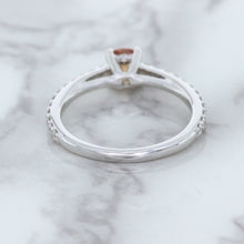 Load image into Gallery viewer, 0.55ct Cushion Unheated EGL Certified Padparadscha Ring with Diamond Accents in 18K White Gold