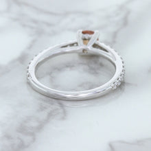 Load image into Gallery viewer, 0.55ct Cushion Unheated EGL Certified Padparadscha Ring with Diamond Accents in 18K White Gold