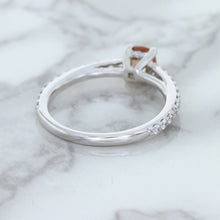 Load image into Gallery viewer, 0.55ct Cushion Unheated EGL Certified Padparadscha Ring with Diamond Accents in 18K White Gold