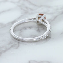 Load image into Gallery viewer, 0.55ct Cushion Unheated EGL Certified Padparadscha Ring with Diamond Accents in 18K White Gold