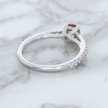 Load image into Gallery viewer, 0.55ct Cushion Unheated EGL Certified Padparadscha Ring with Diamond Accents in 18K White Gold