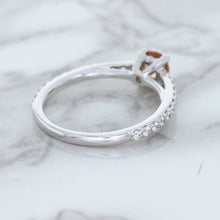 Load image into Gallery viewer, 0.55ct Cushion Unheated EGL Certified Padparadscha Ring with Diamond Accents in 18K White Gold