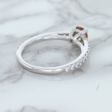 Load image into Gallery viewer, 0.55ct Cushion Unheated EGL Certified Padparadscha Ring with Diamond Accents in 18K White Gold